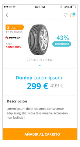 Diseño aplicación mobile ficha producto | i-neumaticos