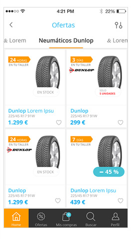 Diseño aplicación mobile listado productos | i-neumaticos