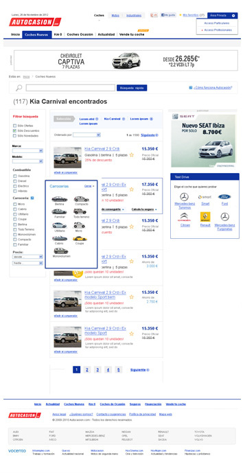 Diseño Listado y filtros sección Coches Nuevos | Portal Autocasion.com